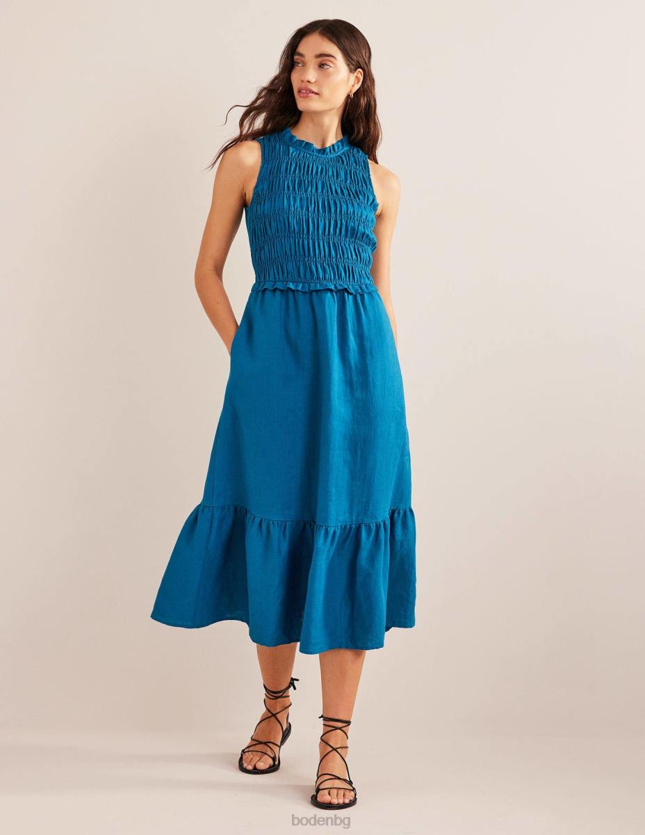 облекло Boden миди рокля от пушен лен кристално синьо Жени LL68584