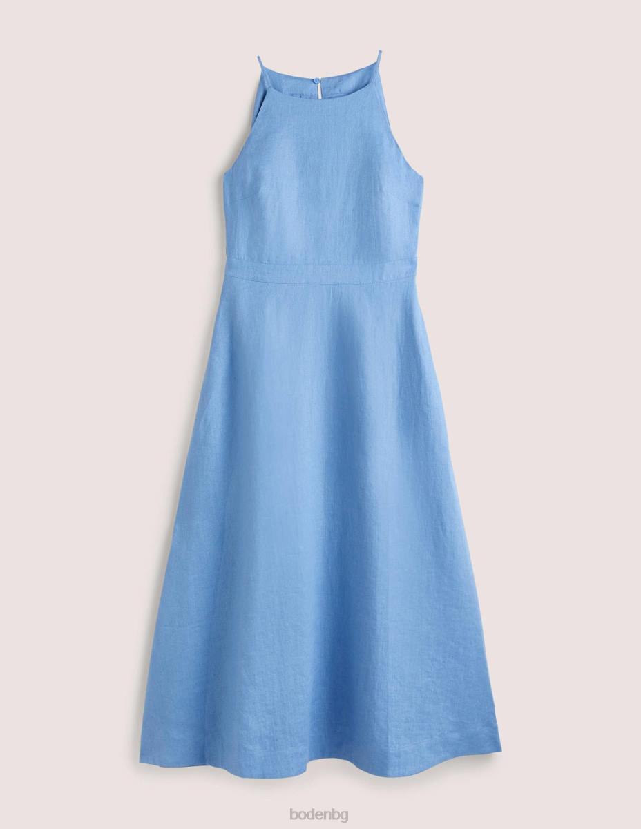 облекло Boden миди рокля от лен с деколте ривиера синьо Жени LL6866