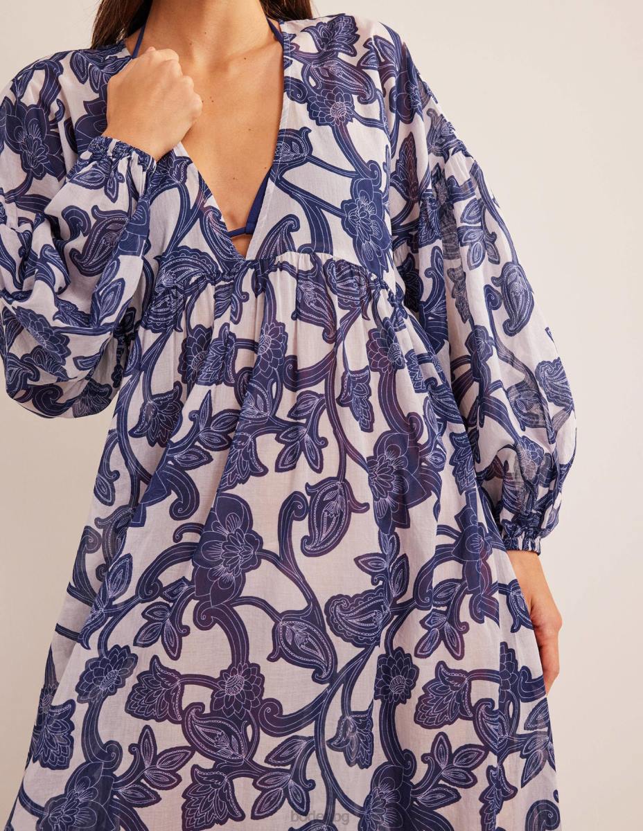 облекло Boden макси империя плажен кафтан синя панделка и пейсли вихър Жени LL6872