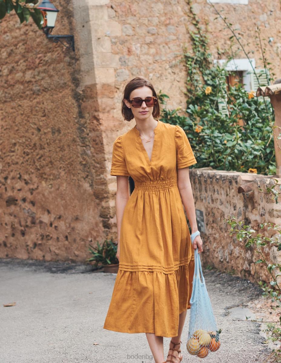 облекло Boden миди рокля с детайли на игли реколта злато Жени LL6875