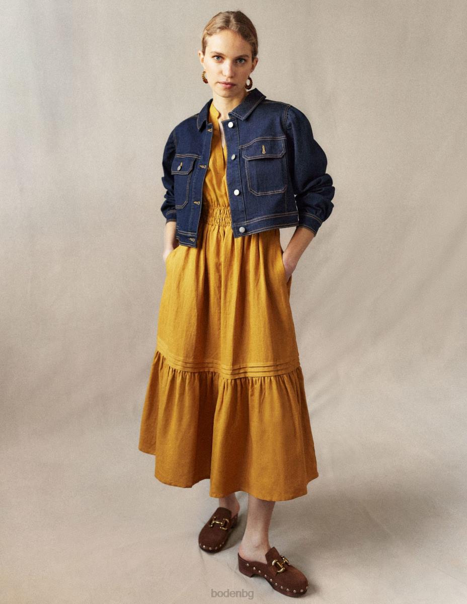 облекло Boden миди рокля с детайли на игли реколта злато Жени LL6875