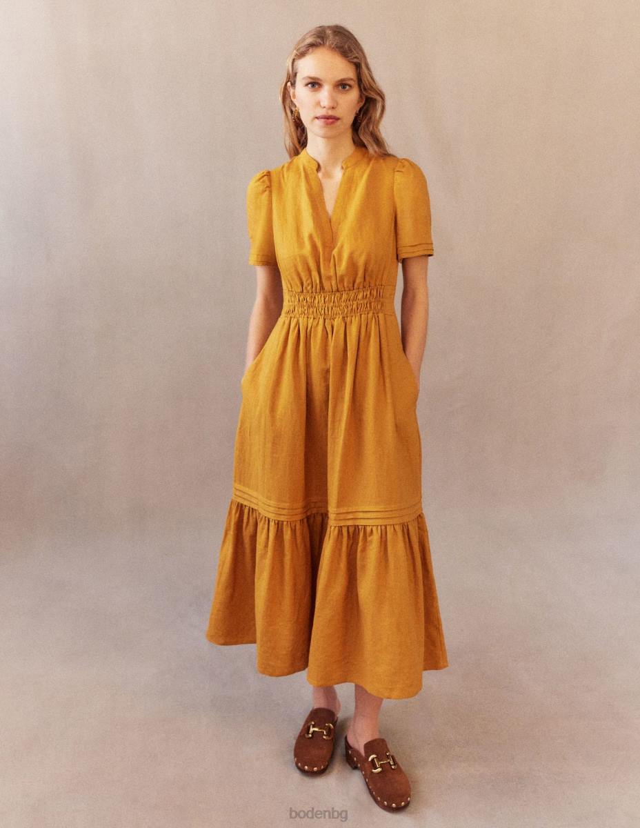 облекло Boden миди рокля с детайли на игли реколта злато Жени LL6875