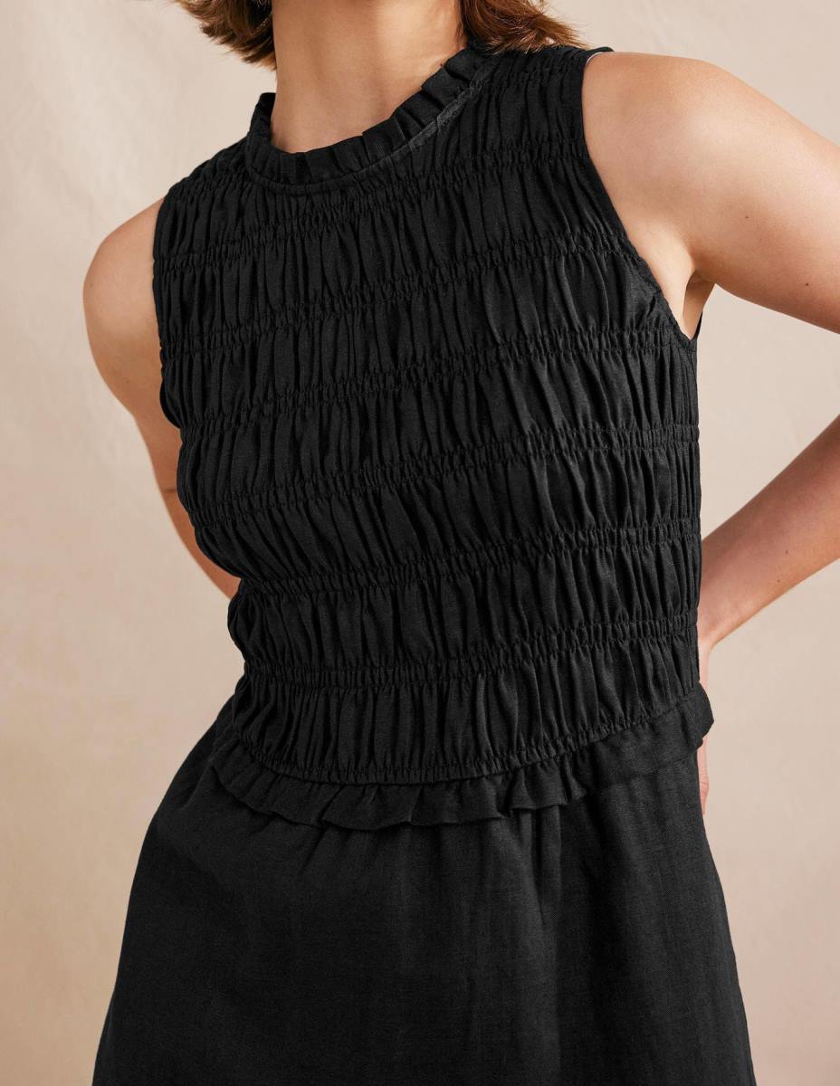 облекло Boden миди рокля от пушен лен черен Жени LL6876