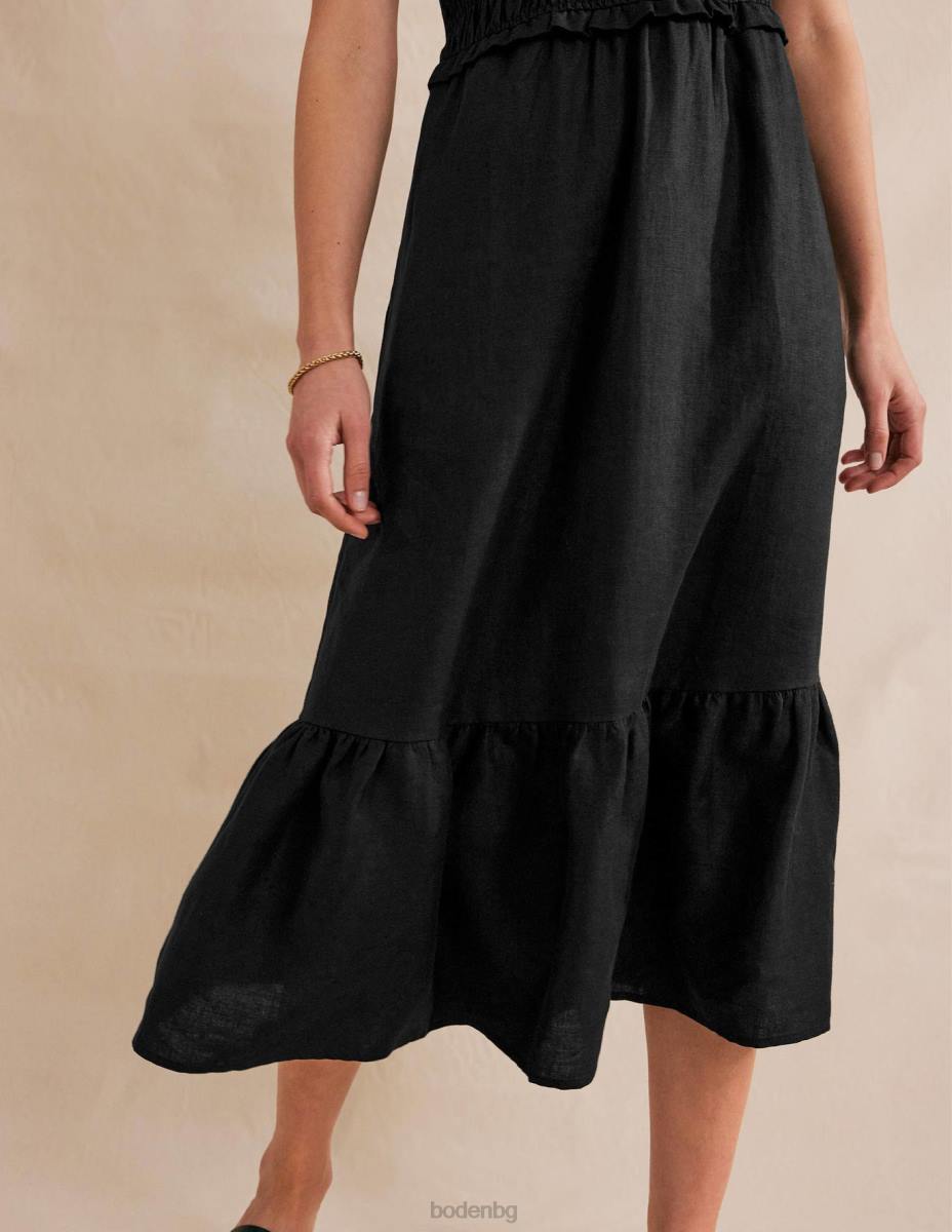 облекло Boden миди рокля от пушен лен черен Жени LL6876