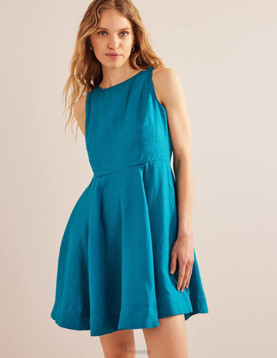 облекло Boden прилепнала ленена мини рокля синьозелен Жени LL6878