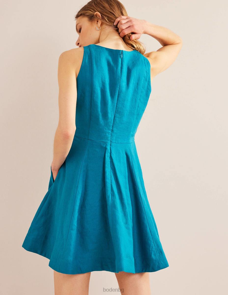 облекло Boden прилепнала ленена мини рокля синьозелен Жени LL6878