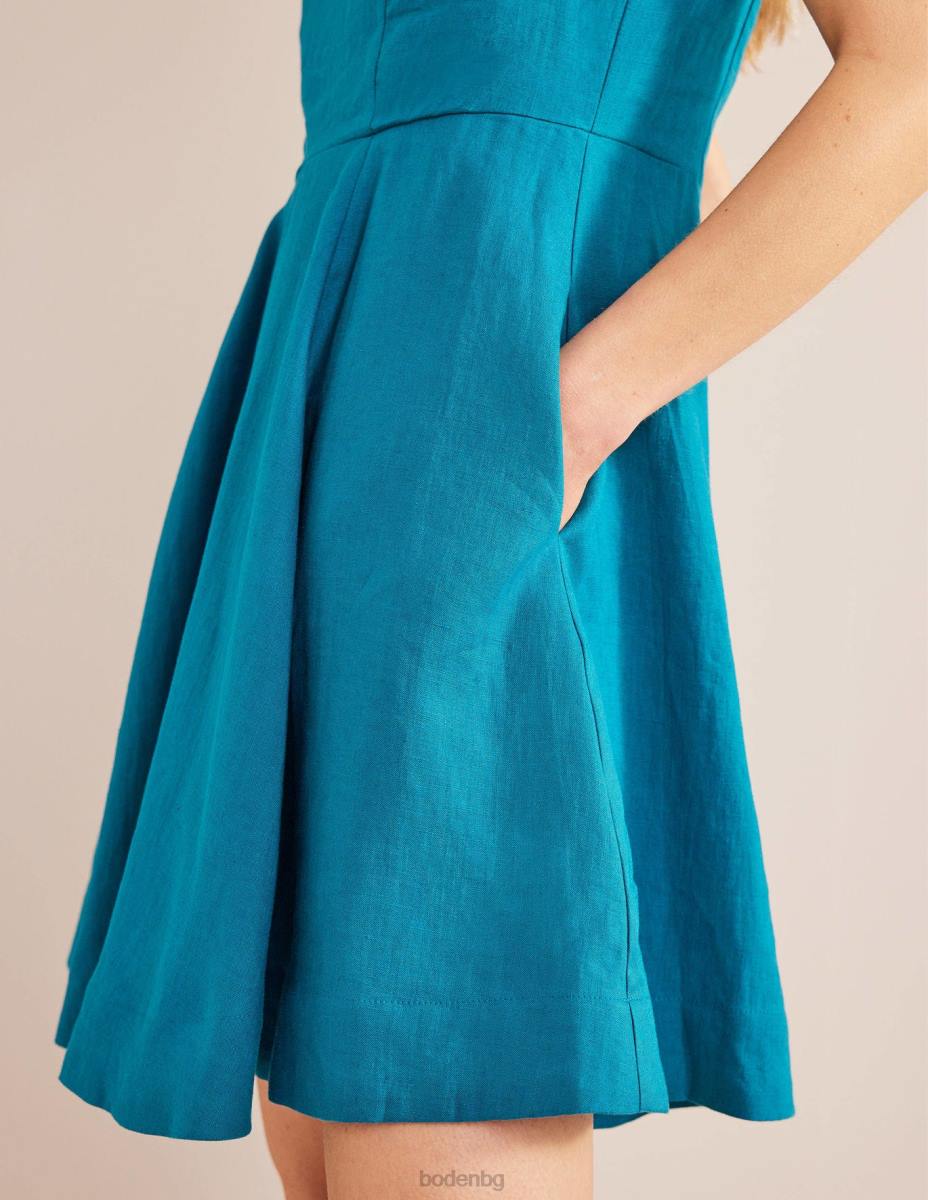 облекло Boden прилепнала ленена мини рокля синьозелен Жени LL6878