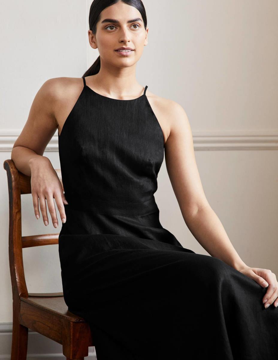 облекло Boden миди рокля от лен с деколте черен Жени LL6879