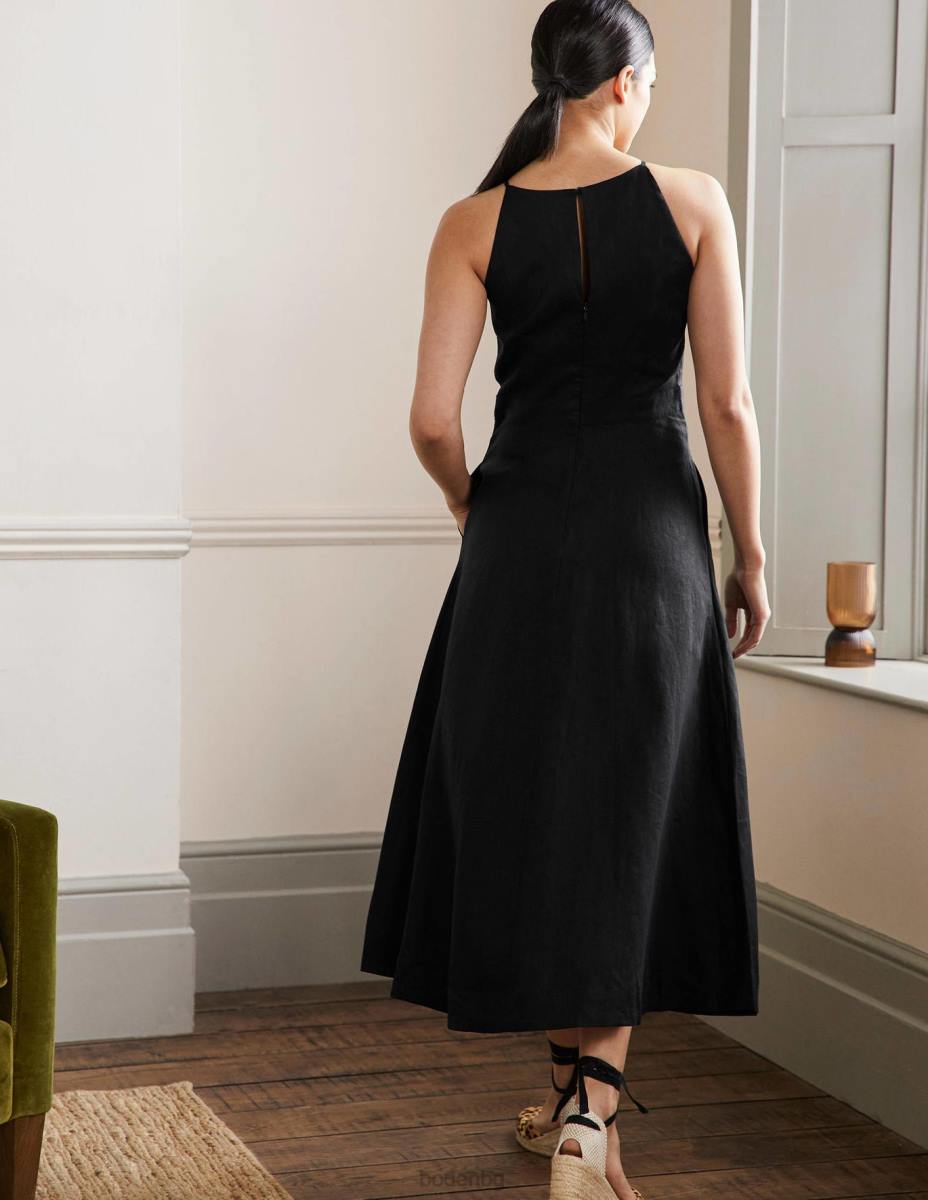 облекло Boden миди рокля от лен с деколте черен Жени LL6879