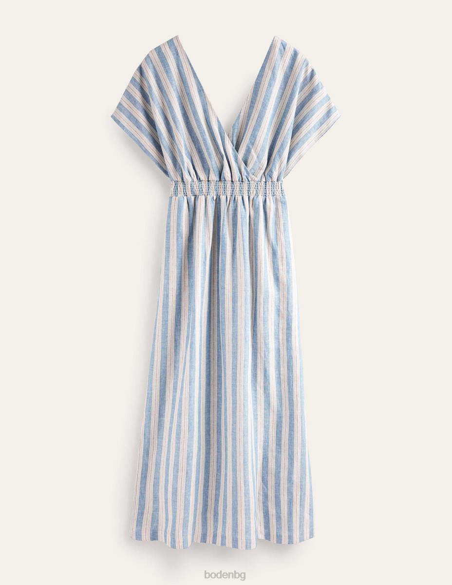 облекло Boden ленена макси рокля кафтан порцеланово синьо райе с лурекс Жени LL6880