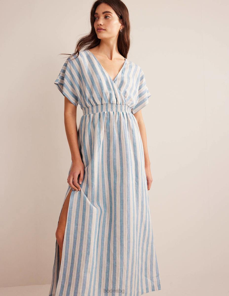 облекло Boden ленена макси рокля кафтан порцеланово синьо райе с лурекс Жени LL6880