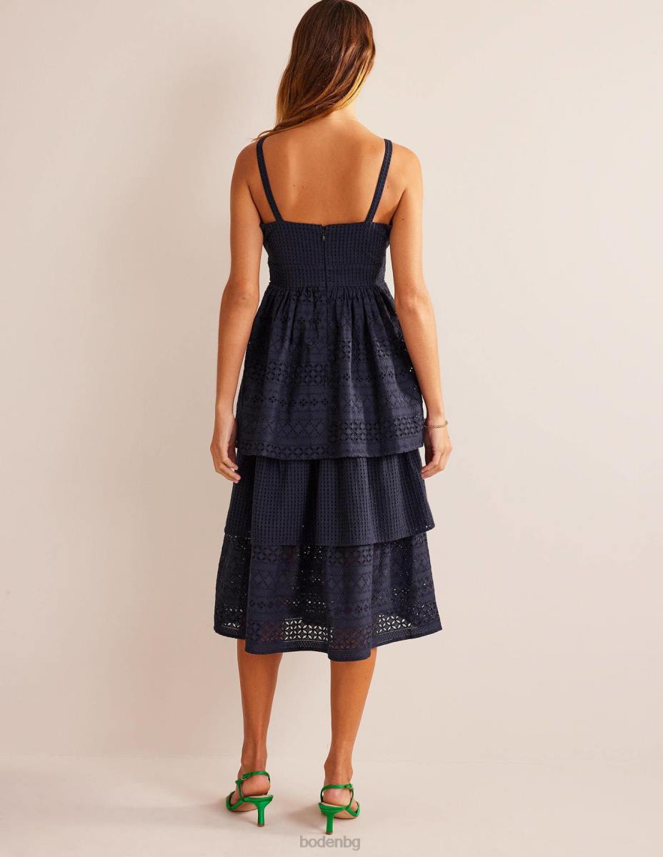 облекло Boden миди рокля от бродери на нива военноморски флот Жени LL6884