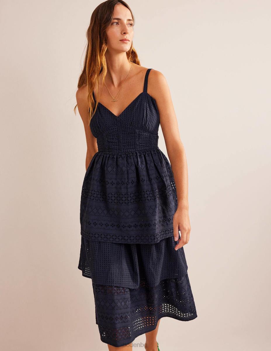 облекло Boden миди рокля от бродери на нива военноморски флот Жени LL6884