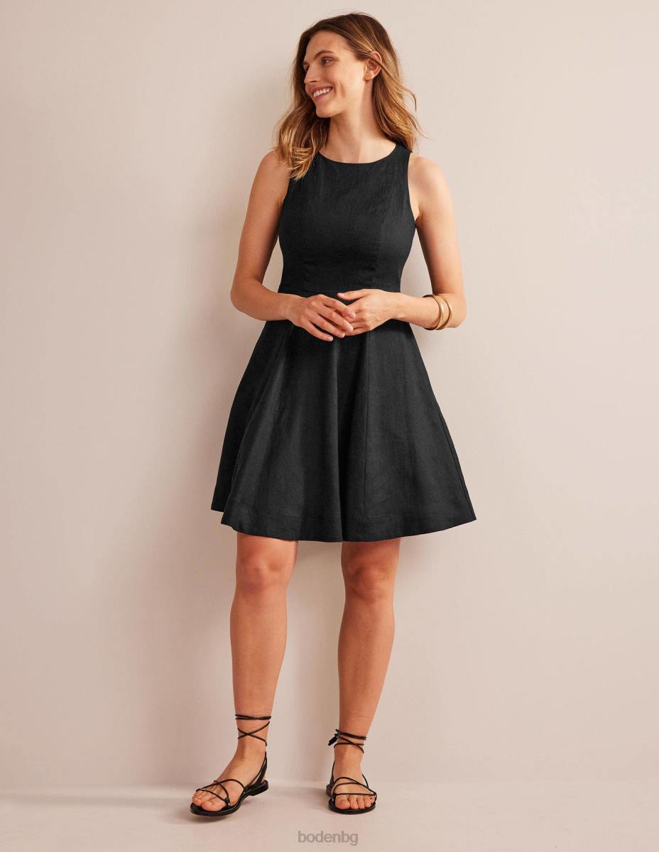 облекло Boden прилепнала ленена мини рокля черен Жени LL6887