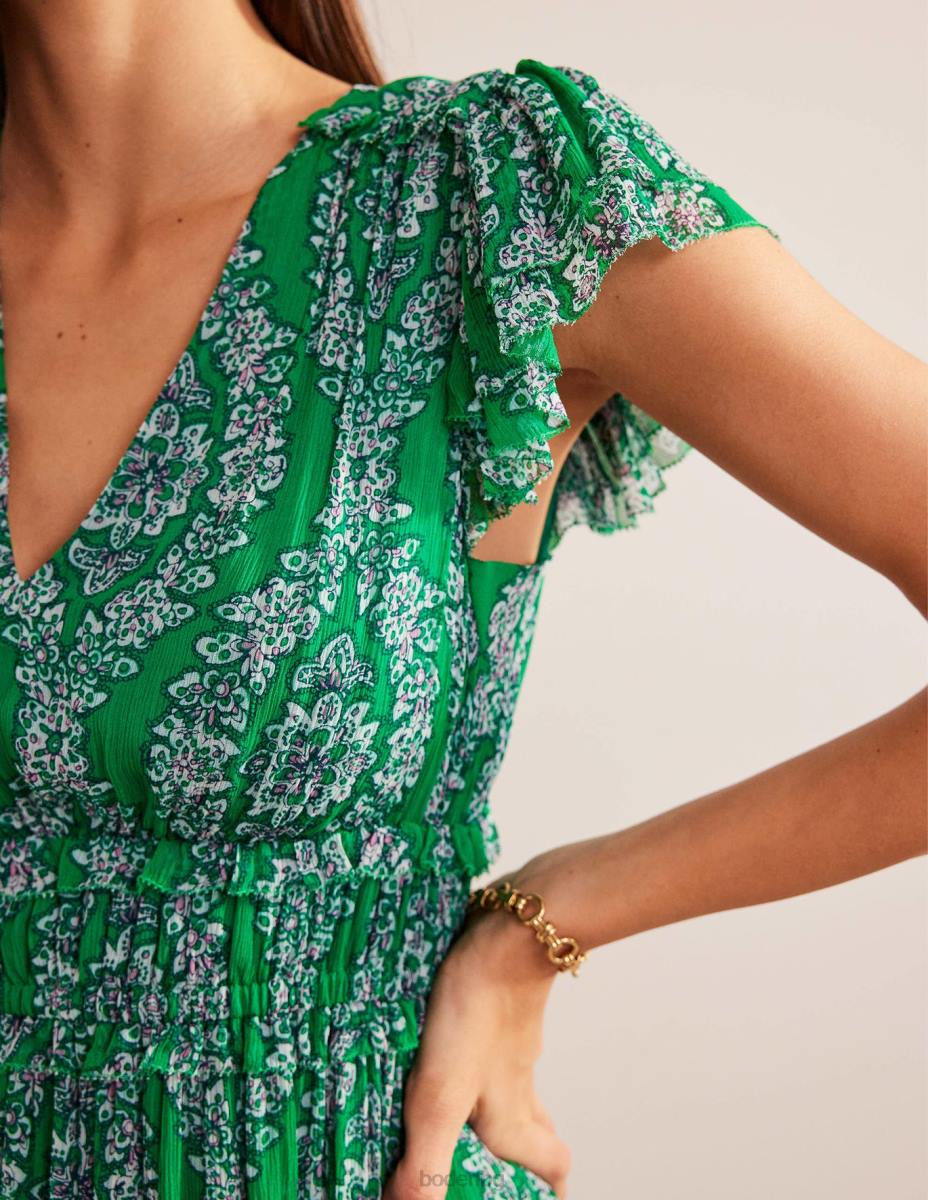 облекло Boden миди рокля със събрана талия богат изумруден и ботанически венец Жени LL6888