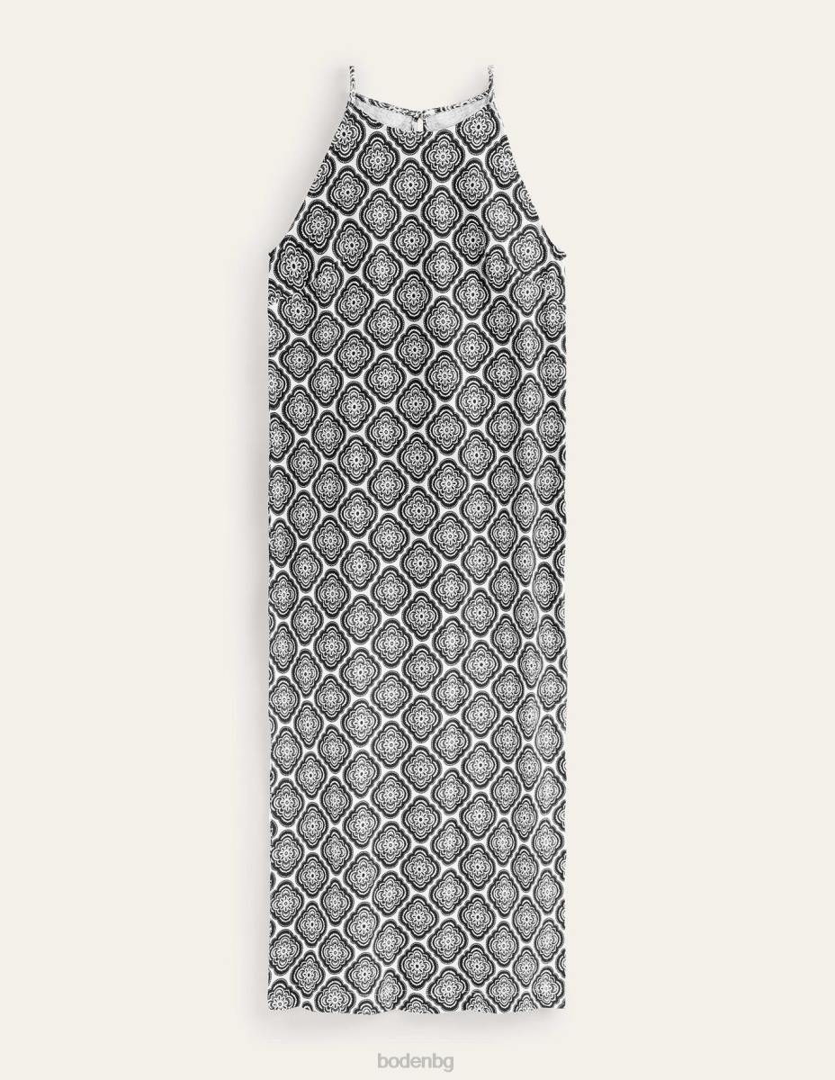 облекло Boden миди рокля от трико със състезателно деколте черен и растителен руж Жени LL68932