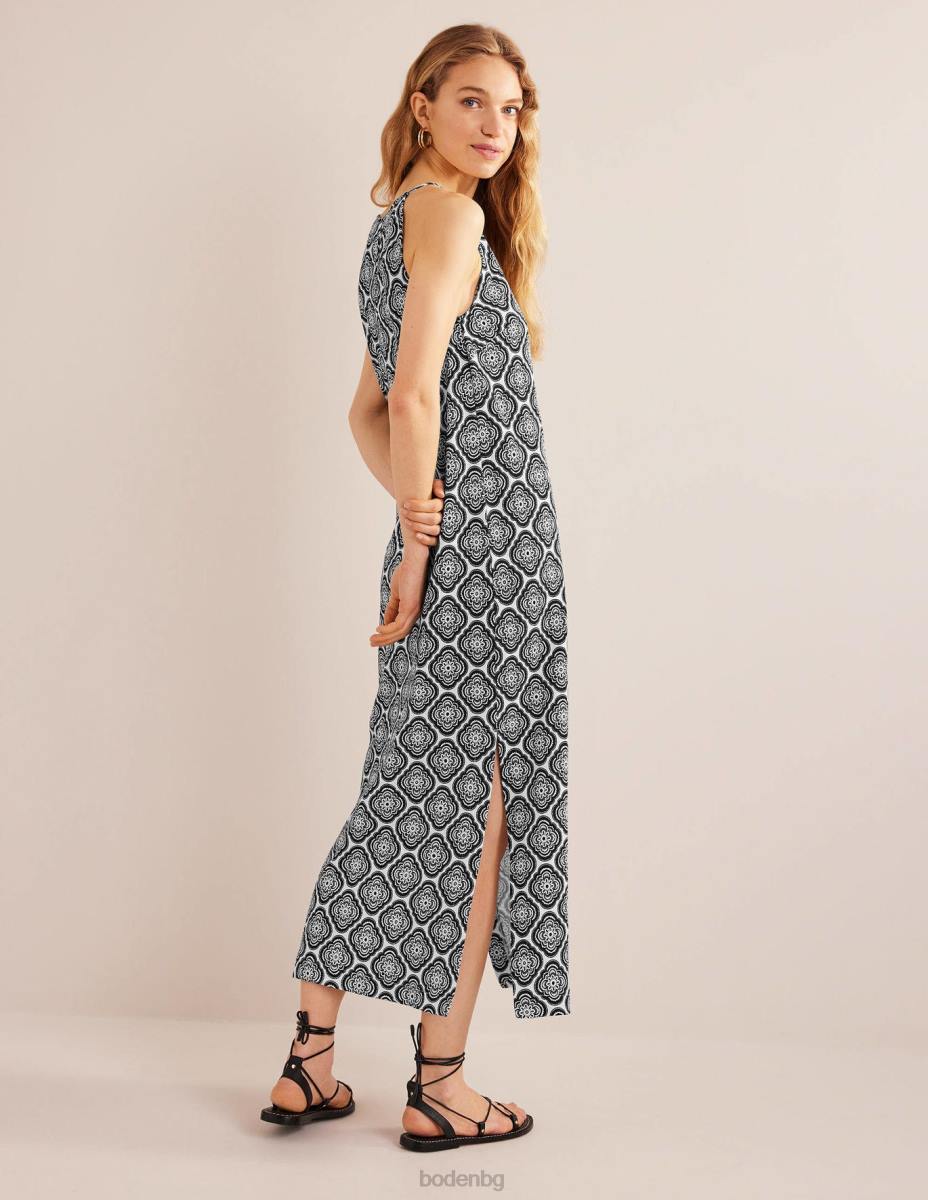 облекло Boden миди рокля от трико със състезателно деколте черен и растителен руж Жени LL68932