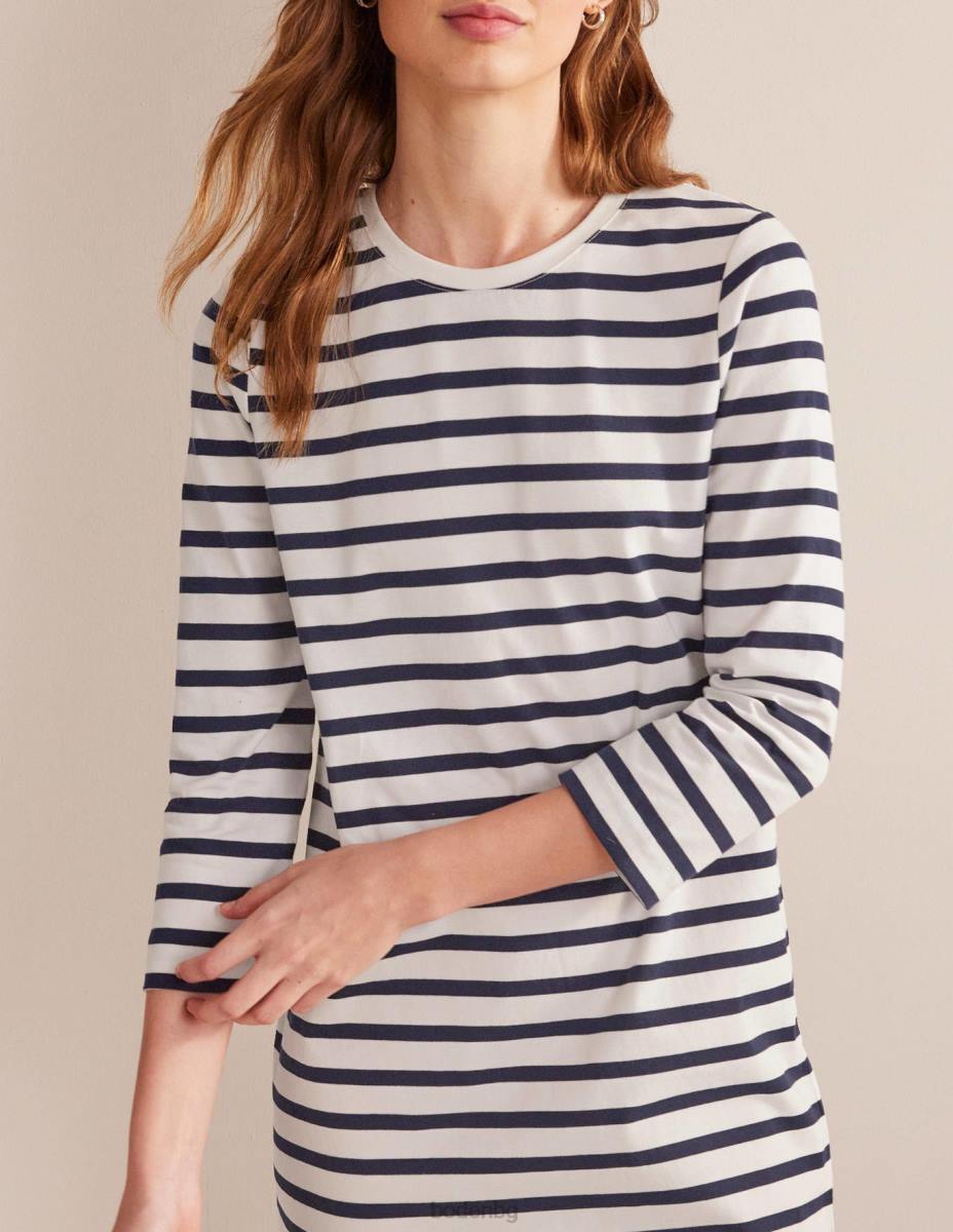 облекло Boden мини тениска от трико слонова кост и морско синьо райе Жени LL68940