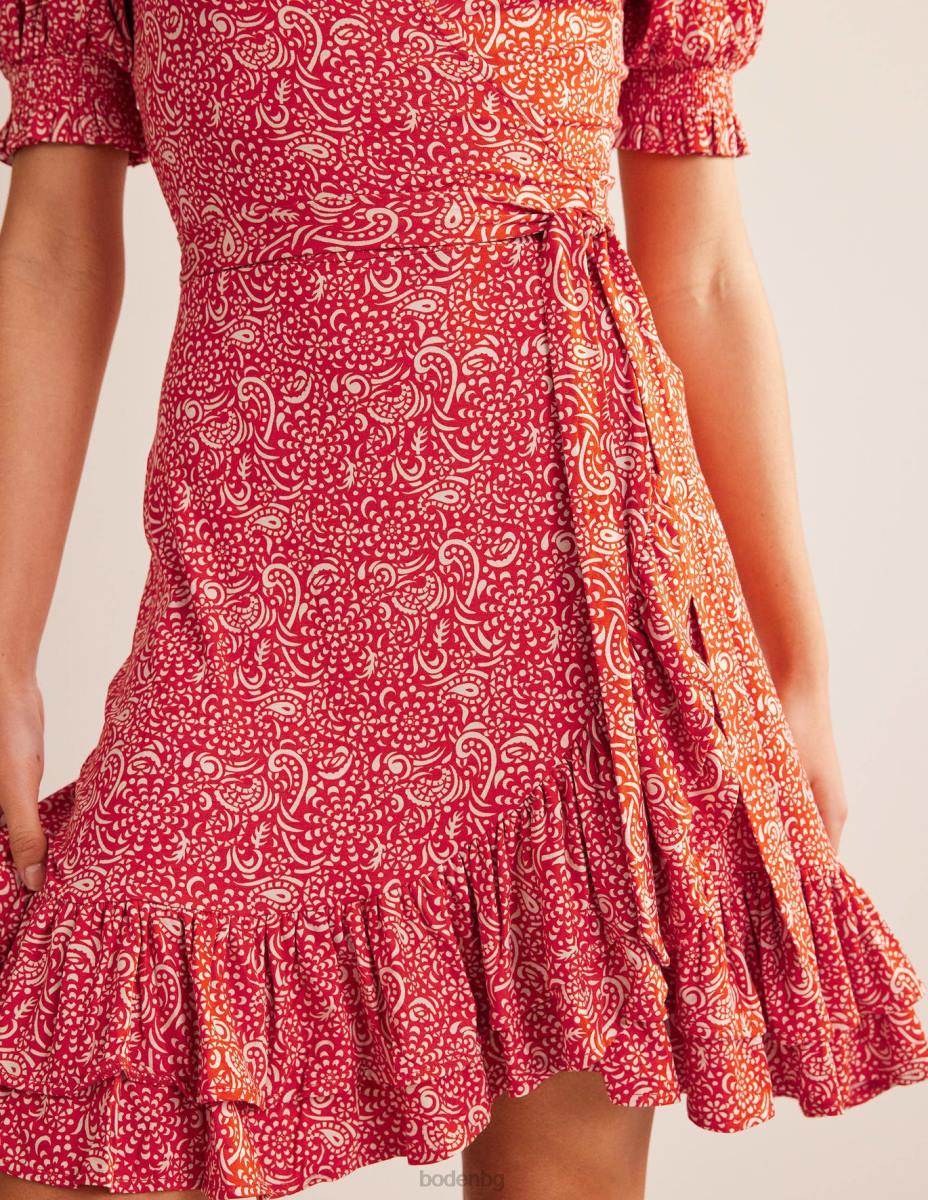 облекло Boden мини рокля от трико с волани вермилион и лазур поп Жени LL68953