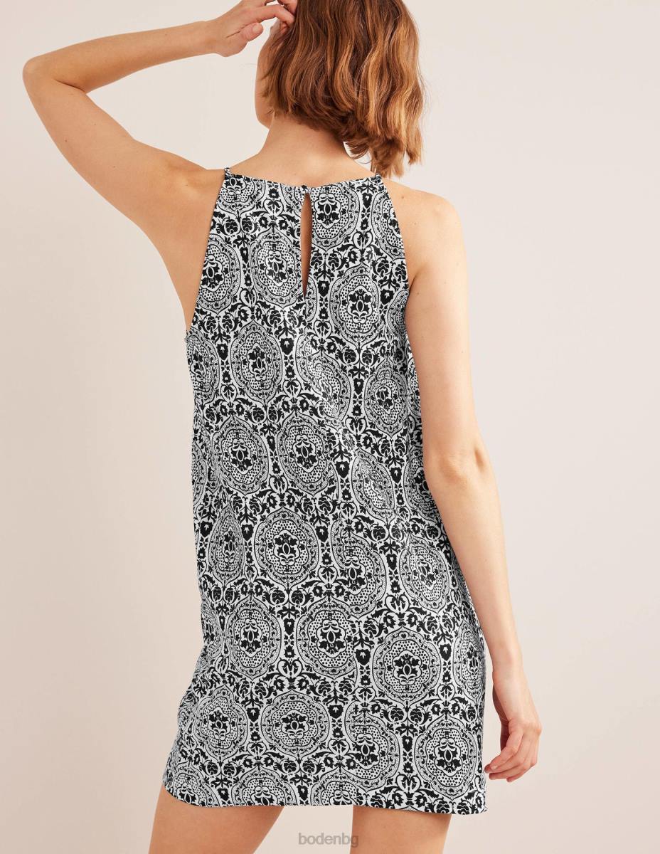 облекло Boden мини рокля от трико със състезателно деколте черни и екзотични плочки Жени LL68958