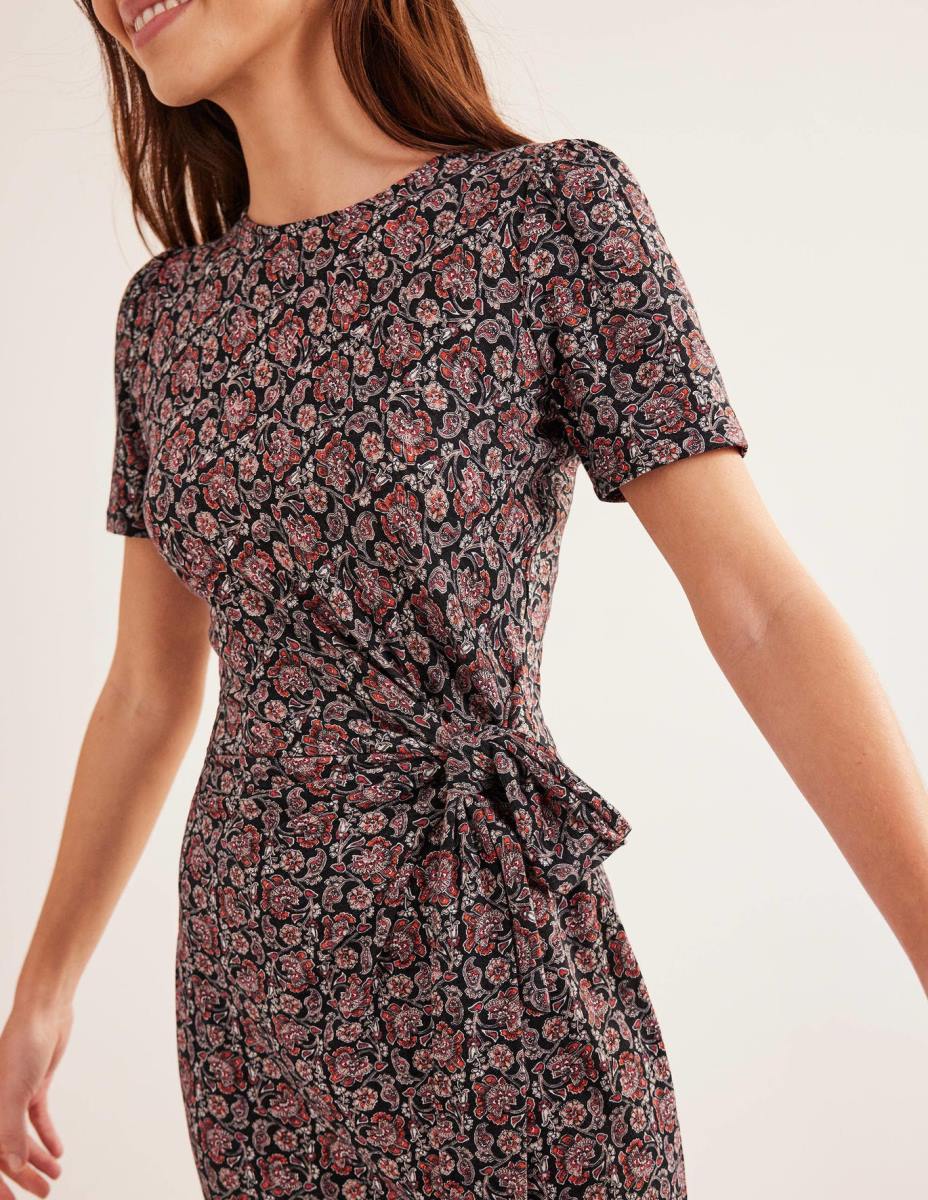 облекло Boden миди рокля от трико с възли отпред черен и блок пейсли Жени LL68971