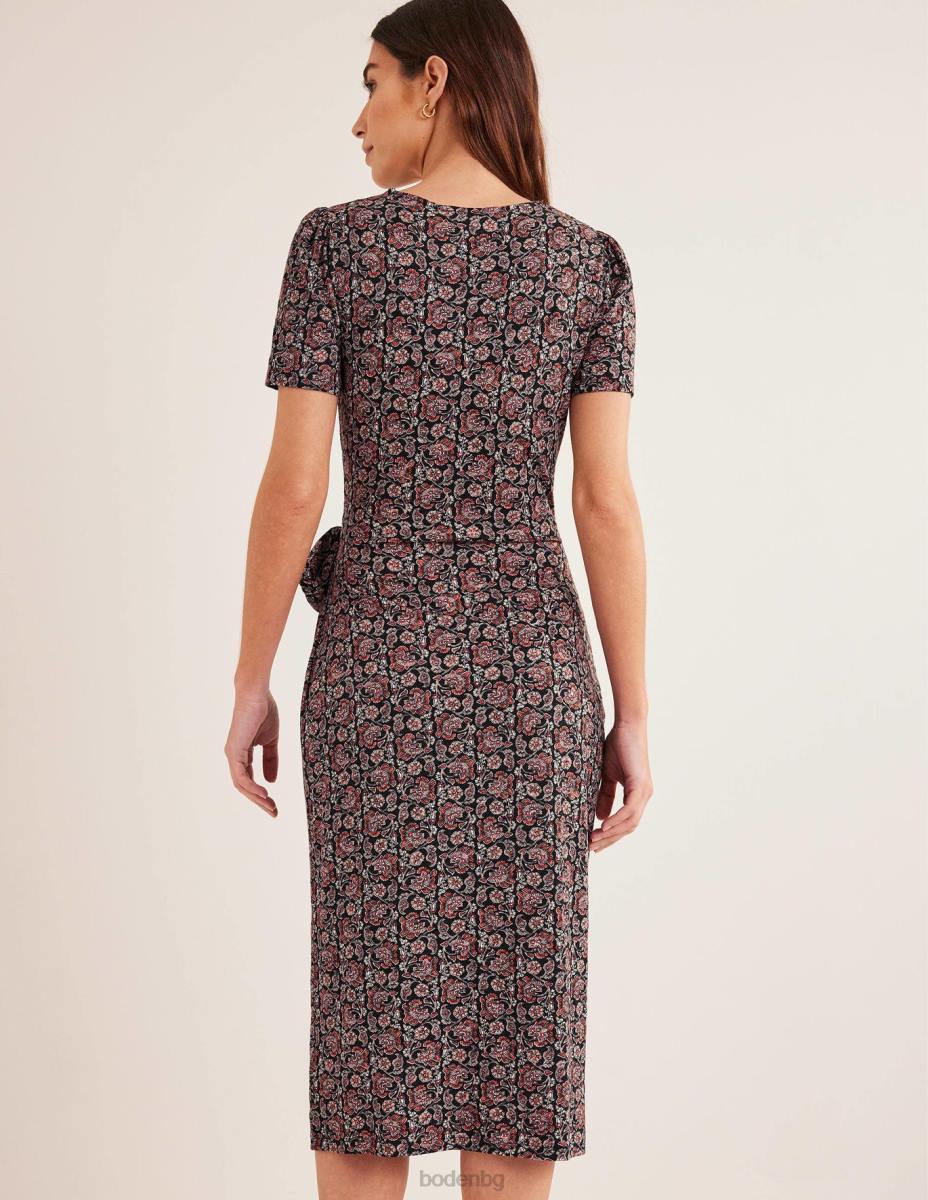 облекло Boden миди рокля от трико с възли отпред черен и блок пейсли Жени LL68971