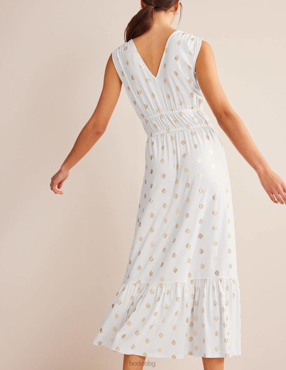 облекло Boden макси рокля от пушено трико бяло и спокойно листо Жени LL68972