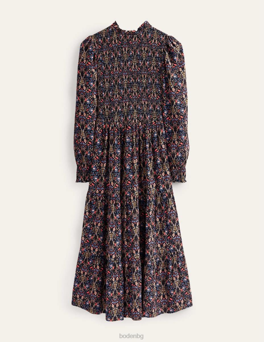 облекло Boden пушена миди рокля с много нива черна и екзотична зеленина Жени LL68987