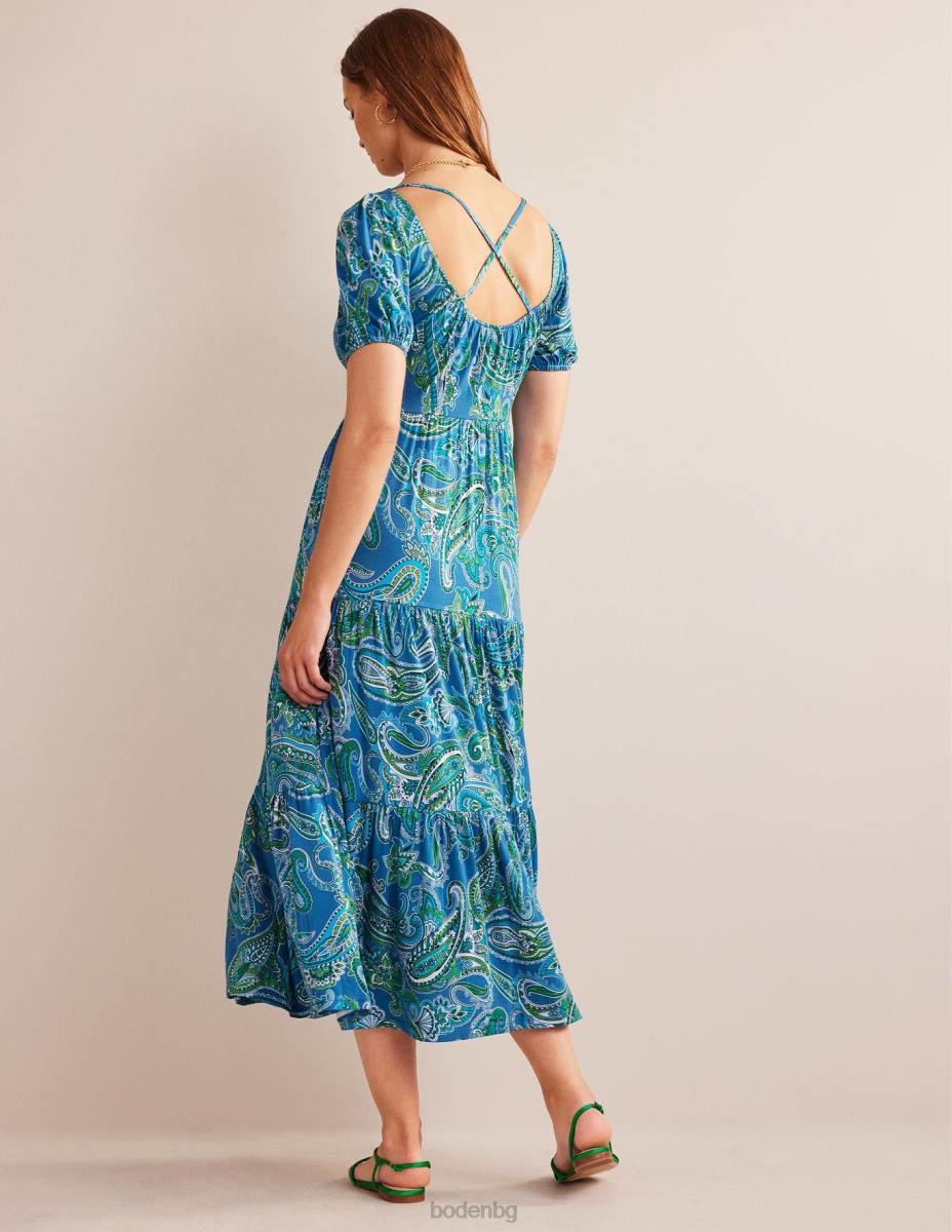 облекло Boden макси рокля от трико с изрязан гръб aegean blue & paradise pop Жени LL6815