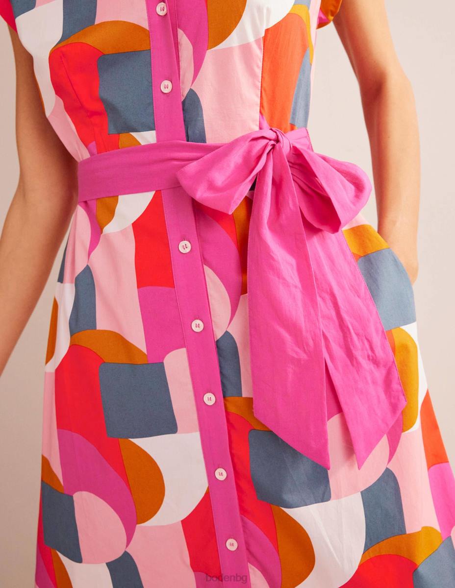 облекло Boden рокля с миди риза amanda фестивален розов и геометричен вихър Жени LL6824