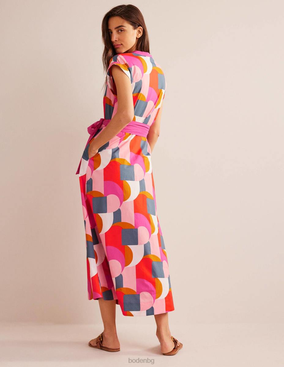 облекло Boden рокля с миди риза amanda фестивален розов и геометричен вихър Жени LL6824