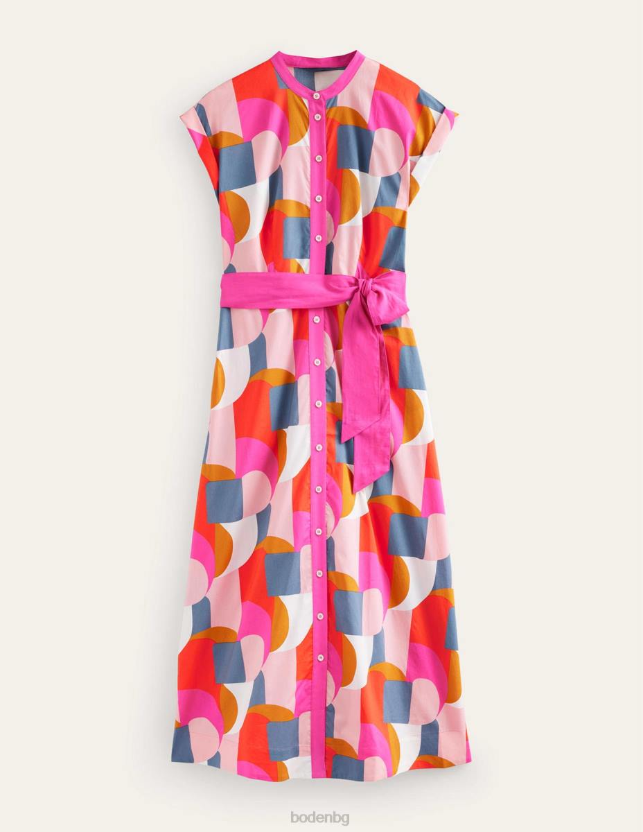 облекло Boden рокля с миди риза amanda фестивален розов и геометричен вихър Жени LL6824
