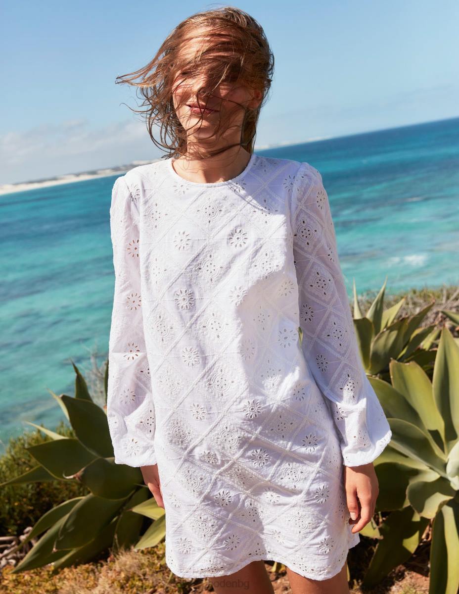 облекло Boden мини рокля broderie бяло Жени LL681410