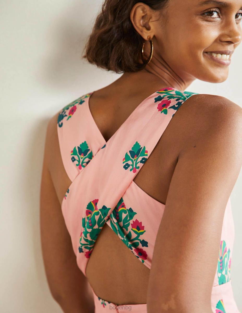 облекло Boden миди рокля с детайли на гърба elsa печат за млечен шейк и букет Жени LL682406