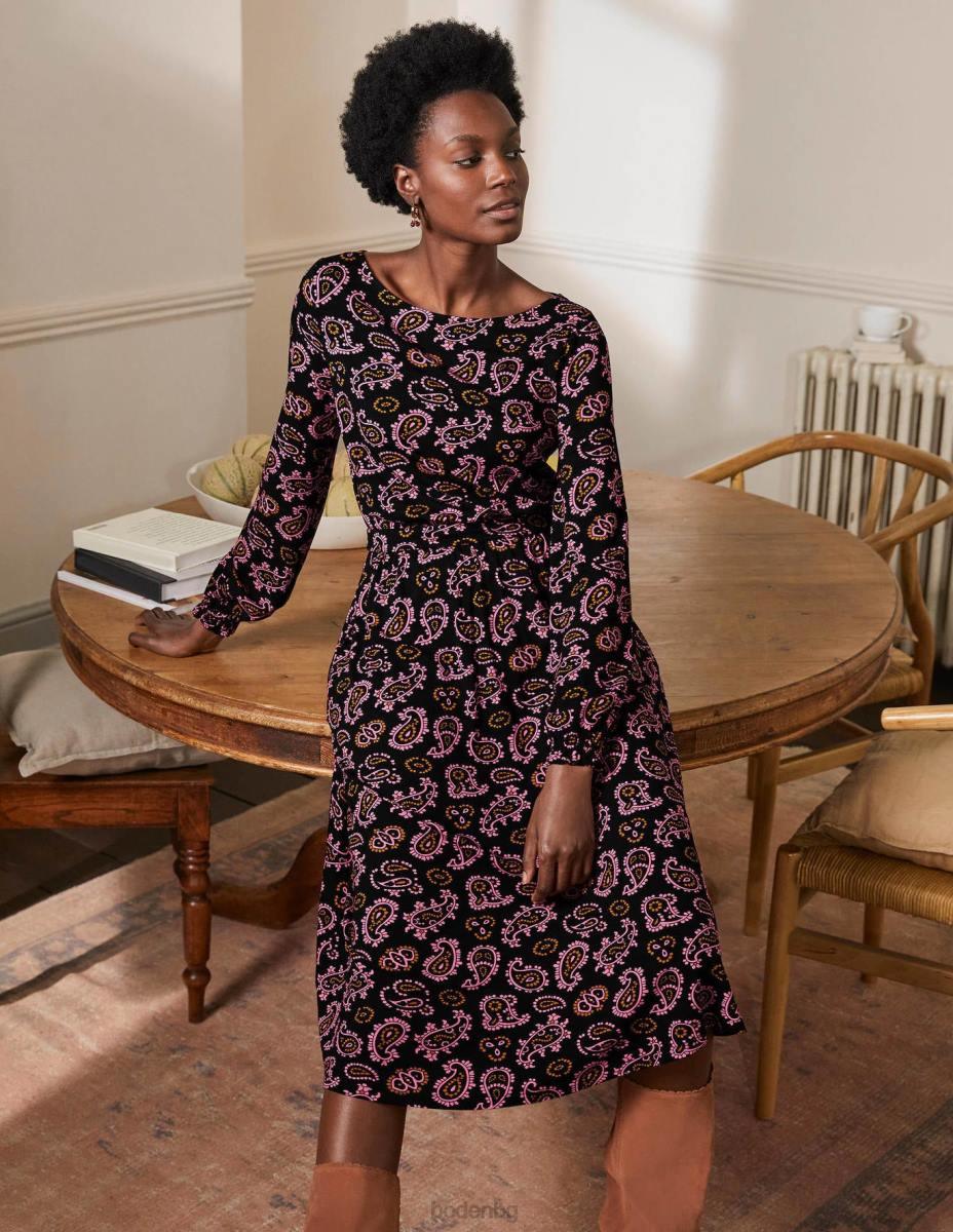 облекло Boden миди рокля от трико evelyn азалия и сложен пейсли Жени LL682394