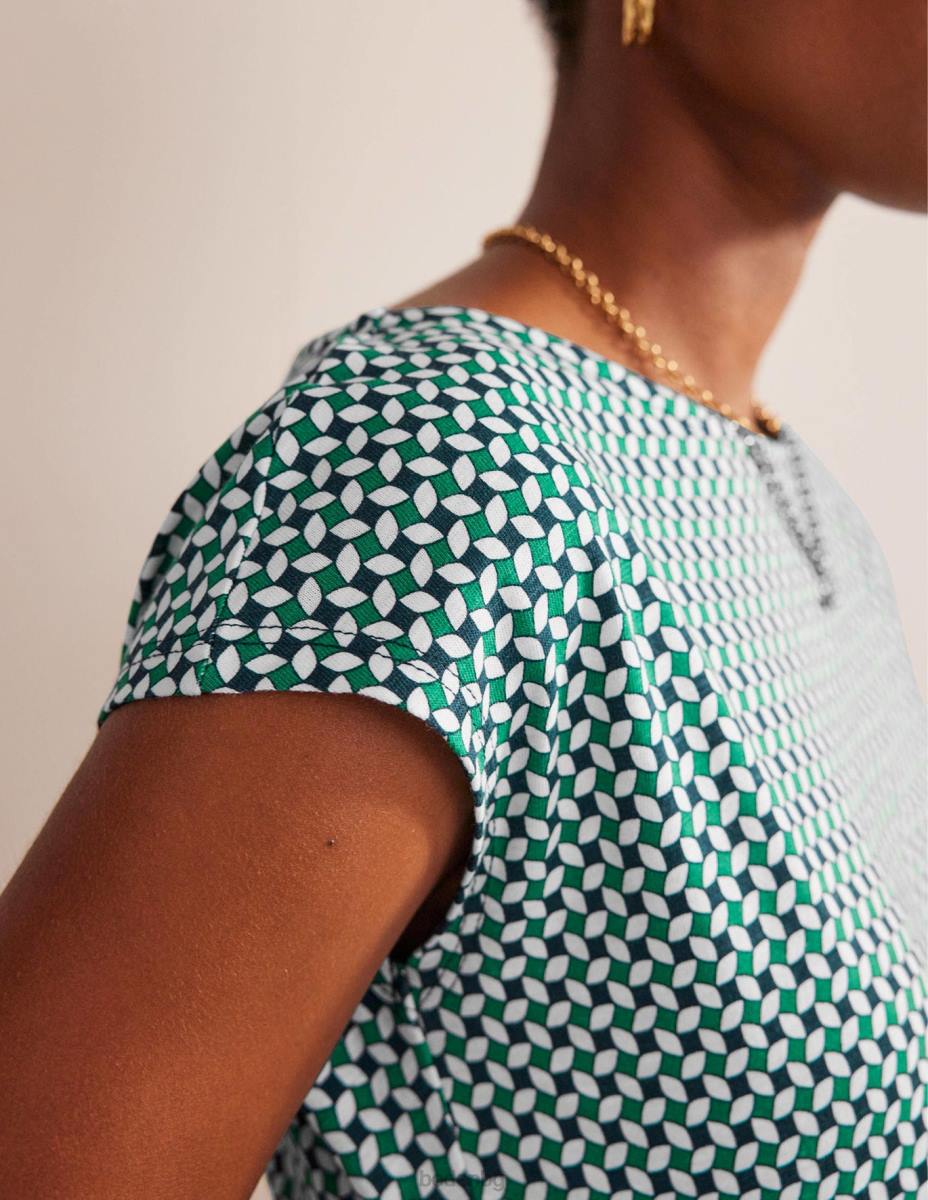 облекло Boden рокля от трико florrie ливадно зелено и абстрактен диамант Жени LL6862