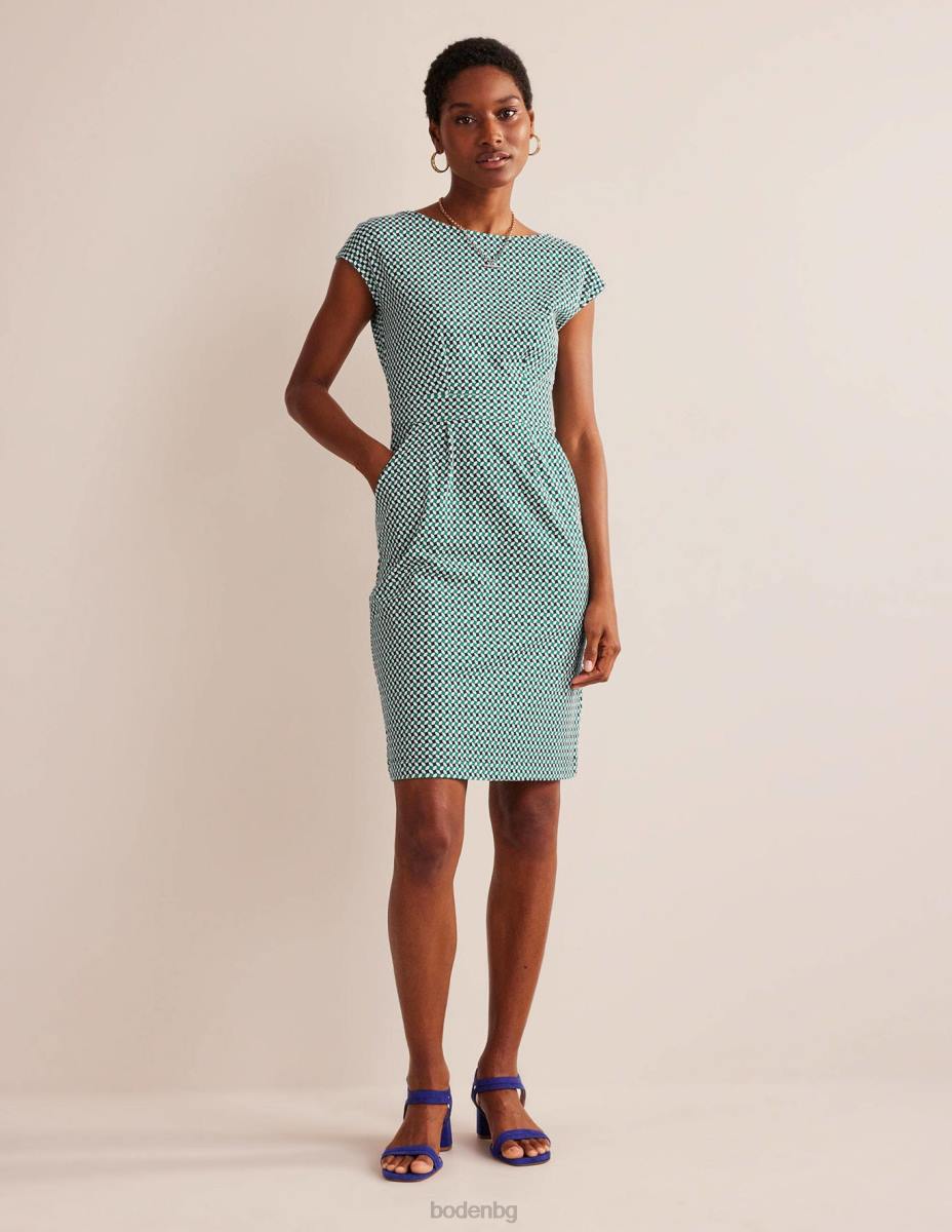 облекло Boden рокля от трико florrie ливадно зелено и абстрактен диамант Жени LL6862