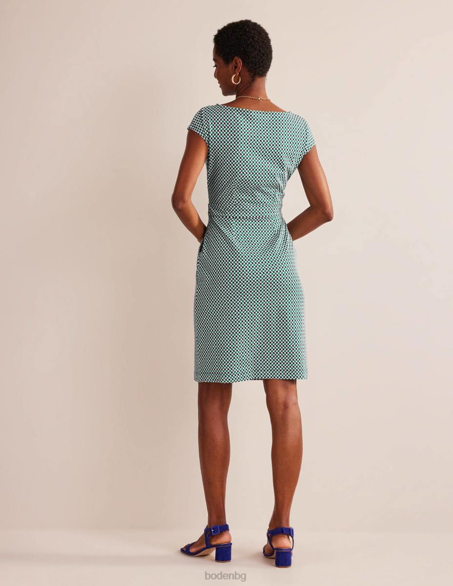 облекло Boden рокля от трико florrie ливадно зелено и абстрактен диамант Жени LL6862