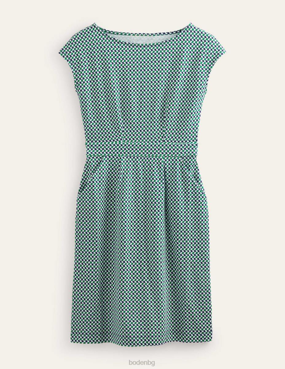 облекло Boden рокля от трико florrie ливадно зелено и абстрактен диамант Жени LL6862