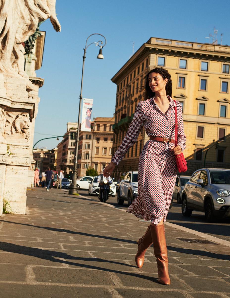 облекло Boden миди рокля с риза kate фиеста портокал и диамант Жени LL6845