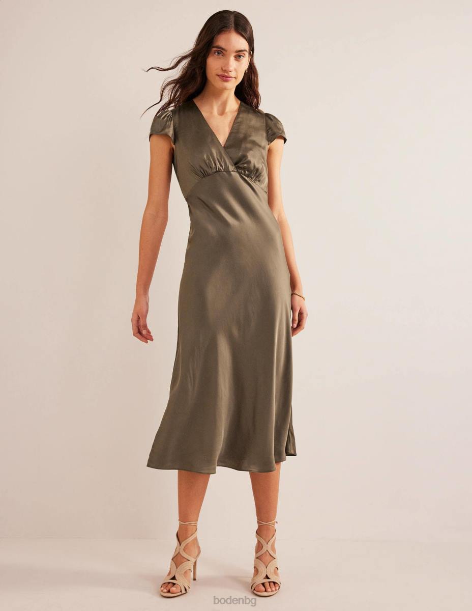 облекло Boden сатенена империя midi чаена рокля каки Жени LL681011