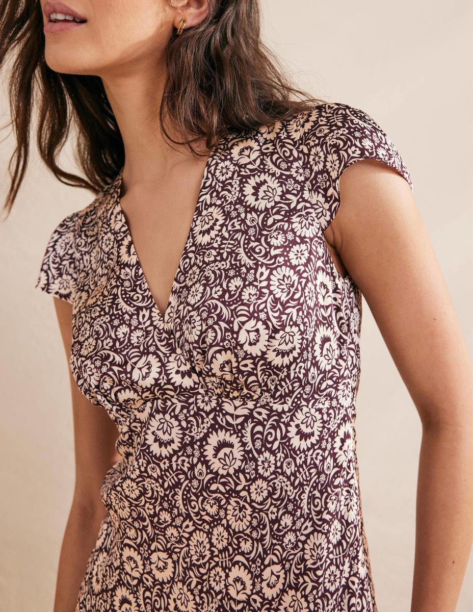 облекло Boden сатенена империя midi чаена рокля тъмно бордо и цъфтяща каскада Жени LL682150