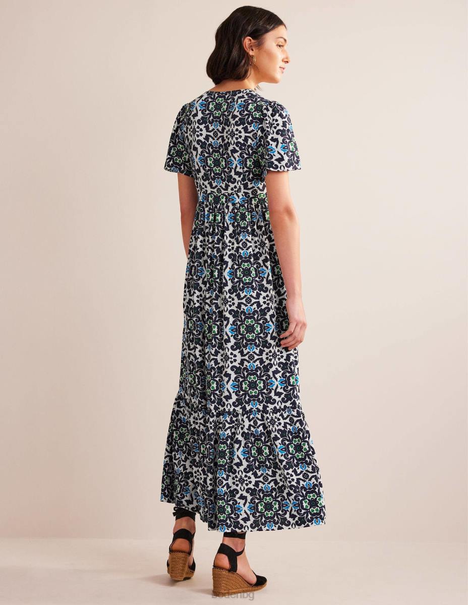 облекло Boden макси рокля с v-образно деколте тъмносиньо и пищна семка Жени LL681057