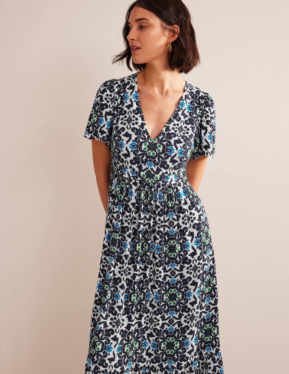 облекло Boden макси рокля с v-образно деколте тъмносиньо и пищна семка Жени LL681057