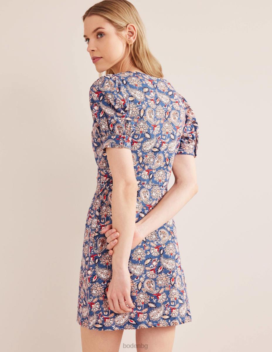 облекло Boden мини рокля от трико с v-образно деколте морско синьо и пейсли тераса Жени LL681076