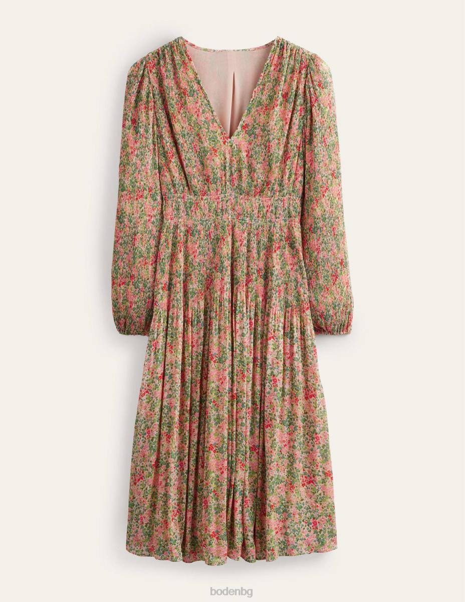 облекло Boden плисе миди рокля с v-образно деколте пуканки и листенца от гардения Жени LL681109