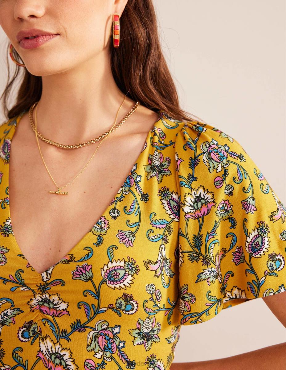 облекло Boden миди рокля от трико с v-образно деколте синапено семе и ливадна есен Жени LL6811