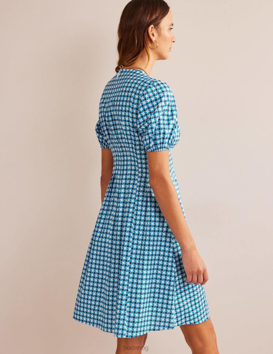 облекло Boden рокля с v-образно деколте и стрелички флуоро синьо и абстрактен диамант Жени LL6841