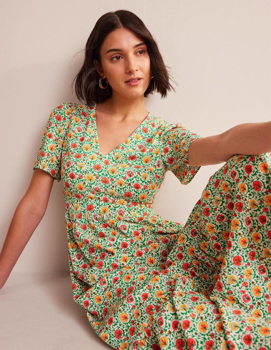 облекло Boden макси рокля с v-образно деколте зелен и пленителен цвят Жени LL68937