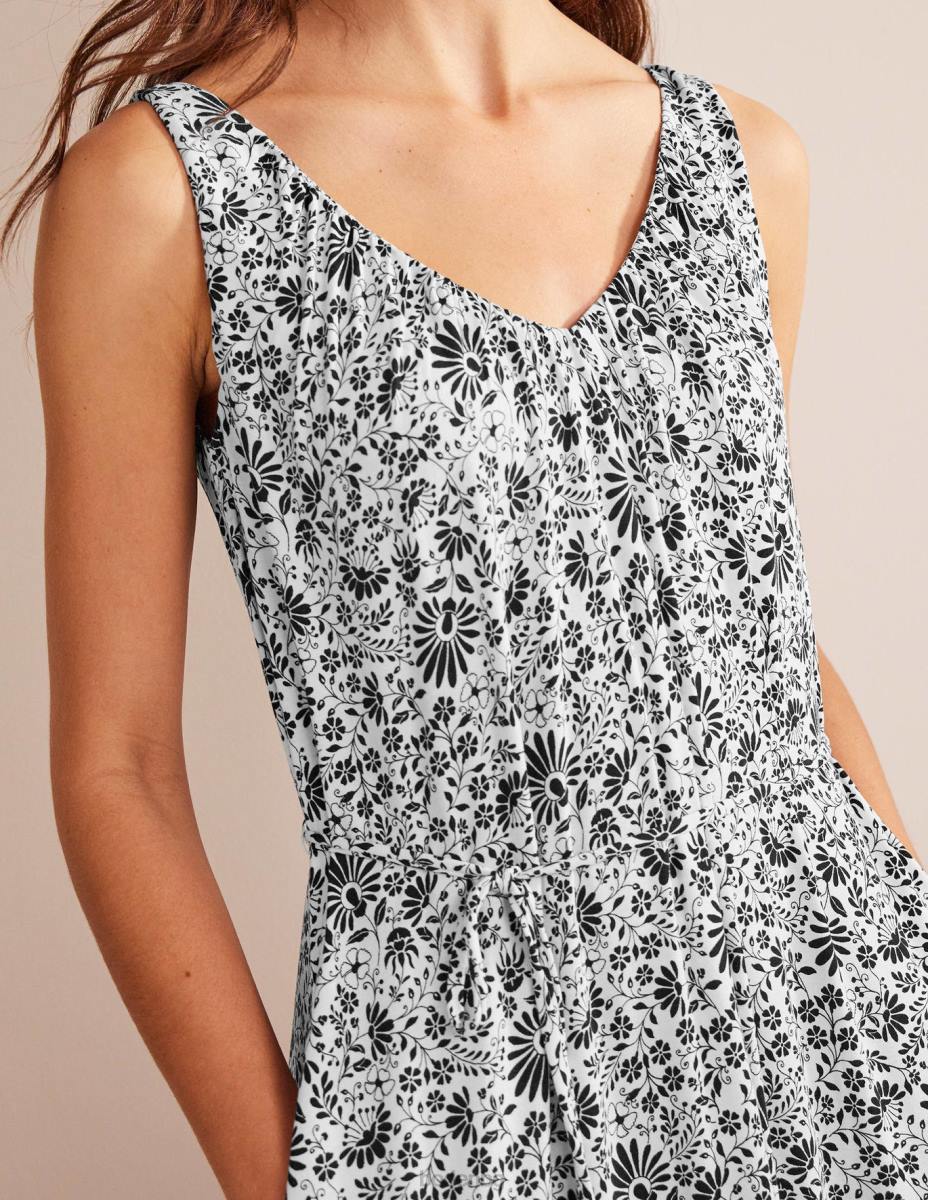 облекло Boden макси рокля от трико с v-образно деколте клонче черна и гардения Жени LL68945